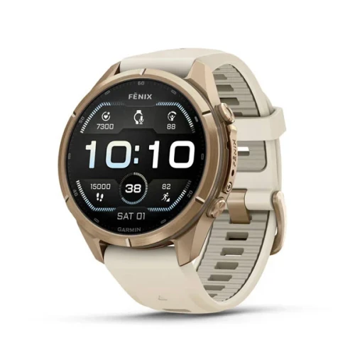 Đồng Hồ Garmin Fenix 9 43mm - Pro, AMOLED, Màu vàng, dây kem/xám xanh Đồng Hồ Garmin Fenix 9 43mm - Pro, AMOLED, Màu vàng, dây kem/xám xanh